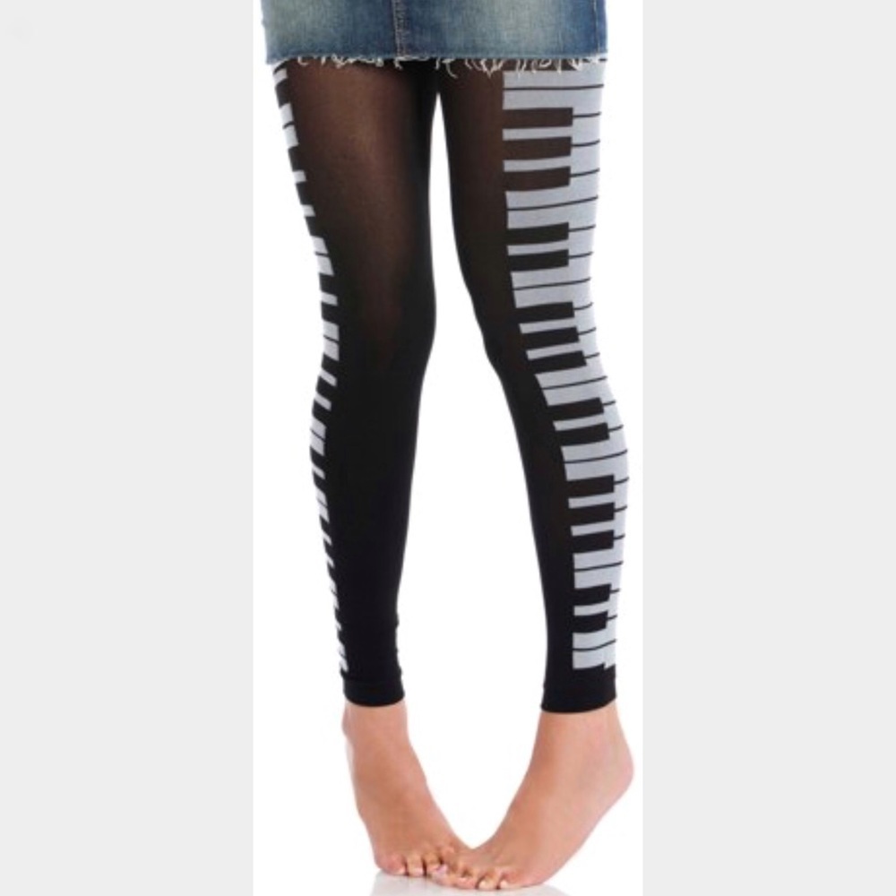 Footless Piano Print Tights